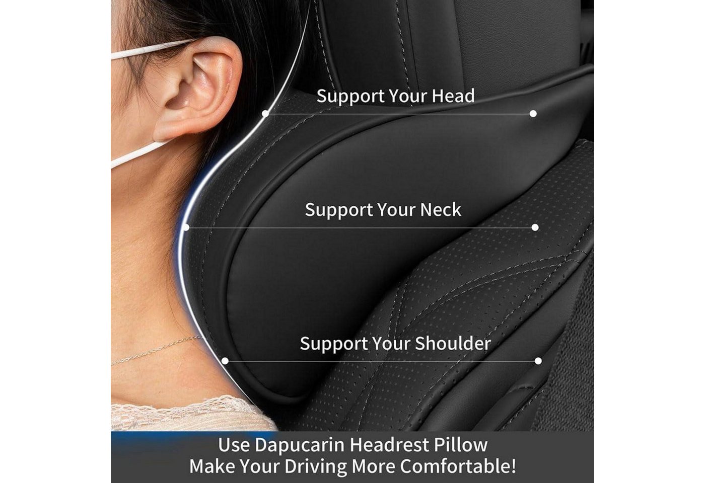 LuxusKollektion Autokopfstütze Nackenkissen Auto Memory Foam Kopfstütze verstellbar Black Neck 1 Pack Bild 3