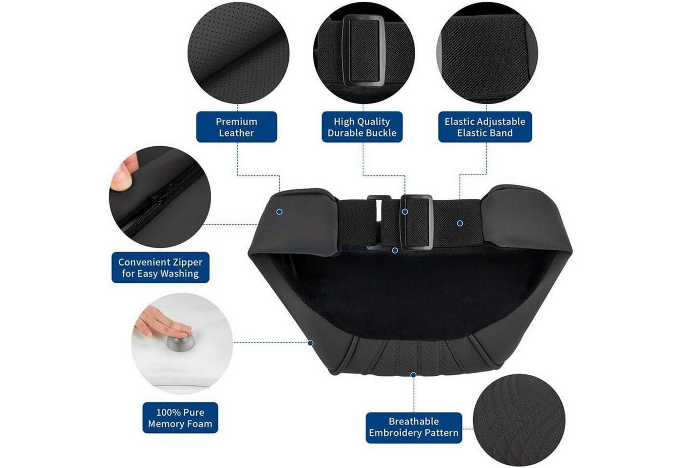 LuxusKollektion Autokopfstütze Nackenkissen Auto Memory Foam Kopfstütze verstellbar Black Neck 1 Pack Bild 4