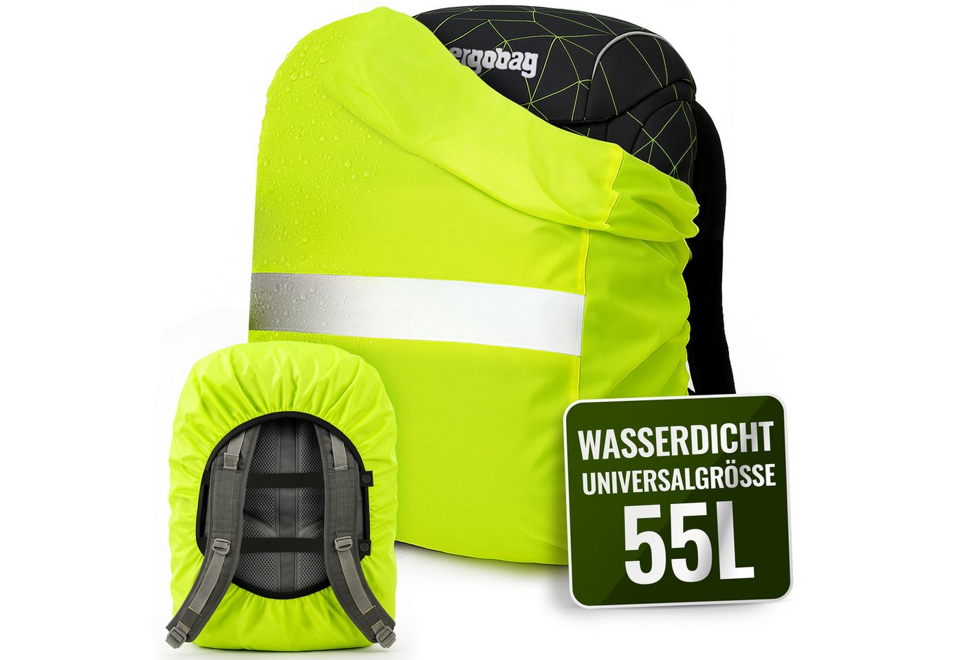 MOVOJA Rucksack-Regenschutz 55L Regenhülle für Rucksack, wasserdicht & reflektierend, wasserdicht, reflektierendes Cover, 55L Bild 3