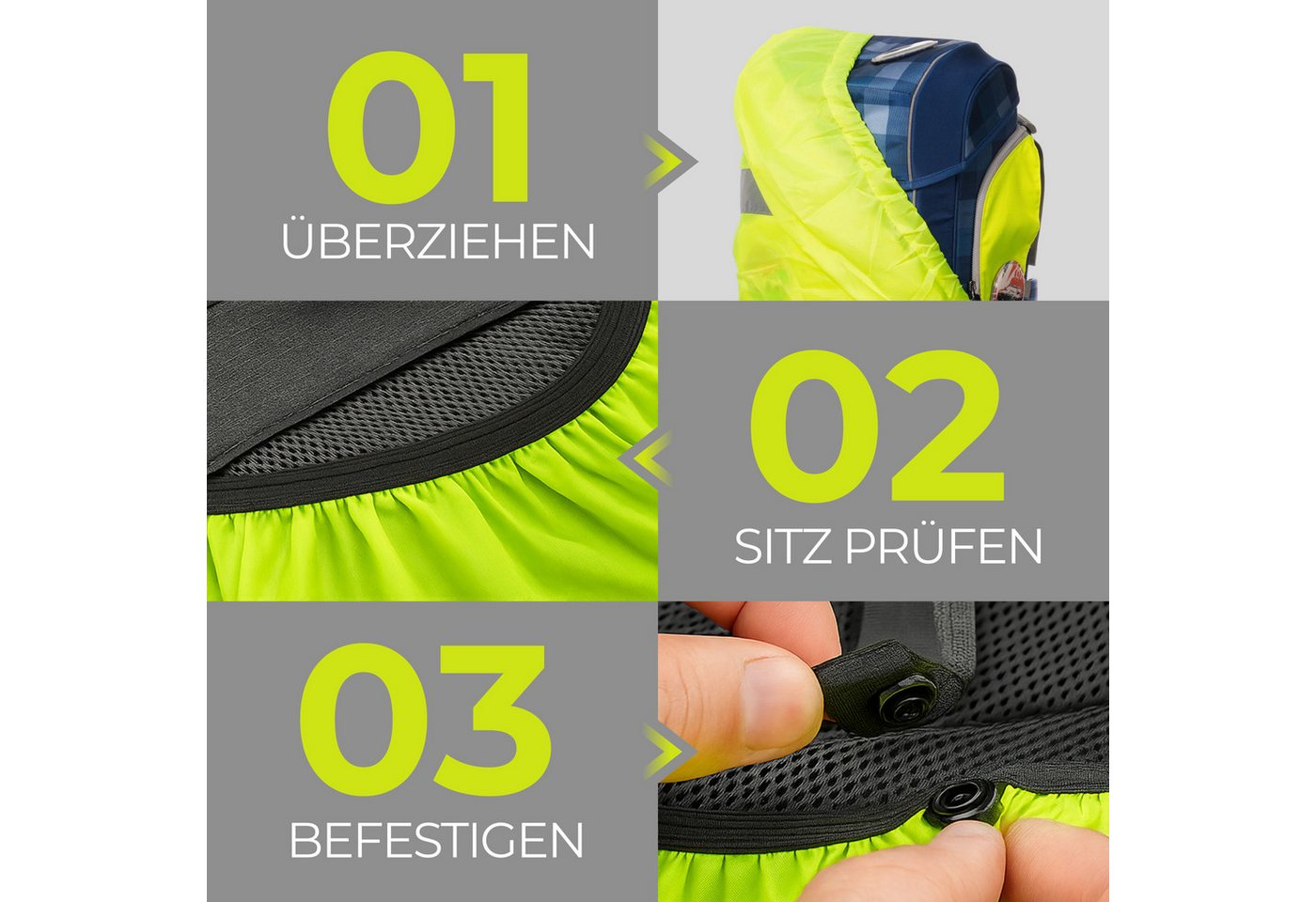 MOVOJA Rucksack-Regenschutz 55L Regenhülle für Rucksack, wasserdicht & reflektierend, wasserdicht, reflektierendes Cover, 55L Bild 4