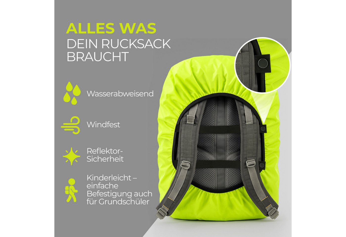 MOVOJA Rucksack-Regenschutz 55L Regenhülle für Rucksack, wasserdicht & reflektierend, wasserdicht, reflektierendes Cover, 55L Bild 5