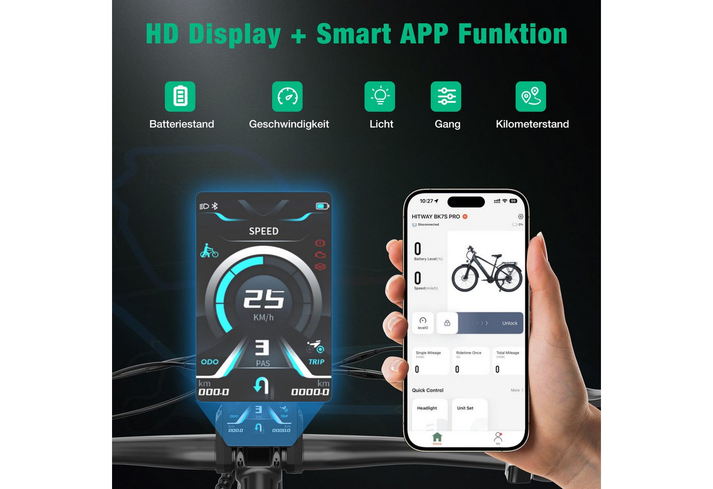 HITWAY E-Bike Cityrad, Trekkingrad, Mountainbike 27,5 Zoll E-Mountainbike 36V 12,8Ah, 50–80 km Reichweite NFC, 21 Gang shimano Schaltwerk, Kettenschaltung, Heckmotor, 460,8 Wh, E-MTB, Pedelec für Damen u. Herren mit APP NFC