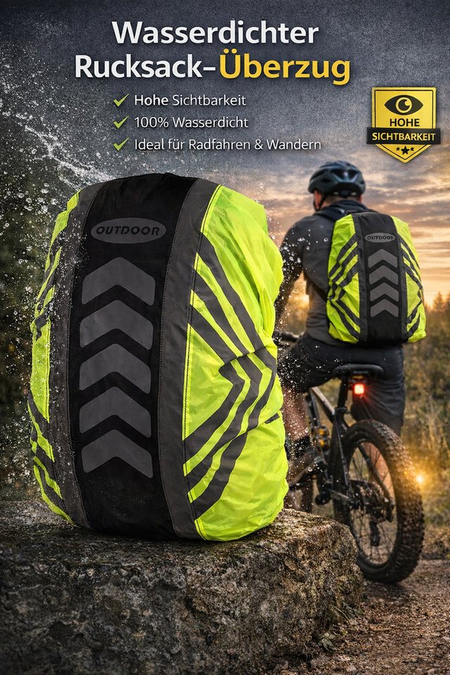 Illes-Laedchen Rucksack-Regenschutz Wasserdichte Rucksack Regenhülle mit Reflektoren (Rucksackhülle), sicher & sichtbar bei jedem Wetter viele Größen und Farben
