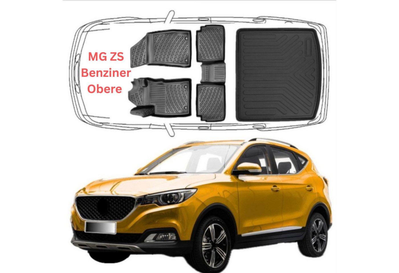 Trimak Passform-Fußmatten Oder Kofferraumwanne Oder Set kompatibel mit MG ZS, MG ZS 1.Gen Benzin Motor 2017-2024 Gummi & Obere Kofferraummatte TPE Bild 2