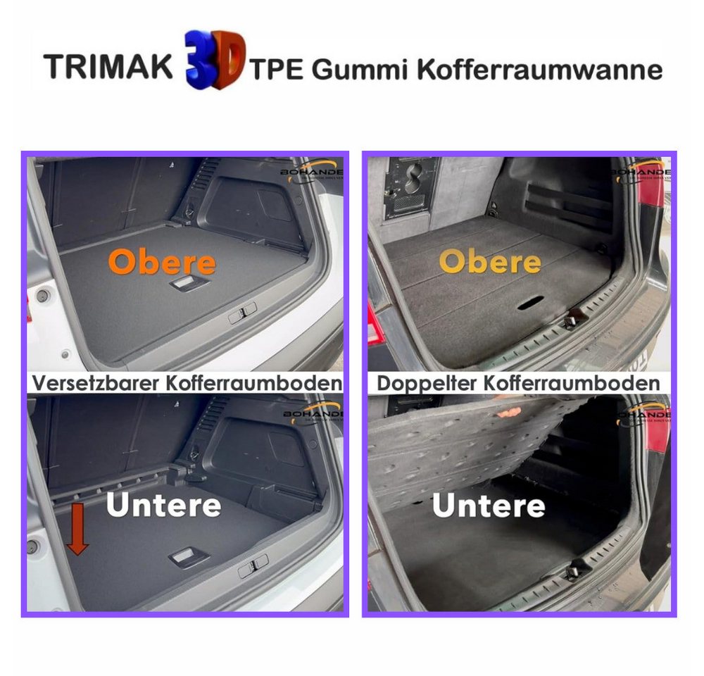Trimak Passform-Fußmatten Oder Kofferraumwanne Oder Set kompatibel mit MG ZS, MG ZS 1.Gen Benzin Motor 2017-2024 Gummi & Obere Kofferraummatte TPE Bild 5