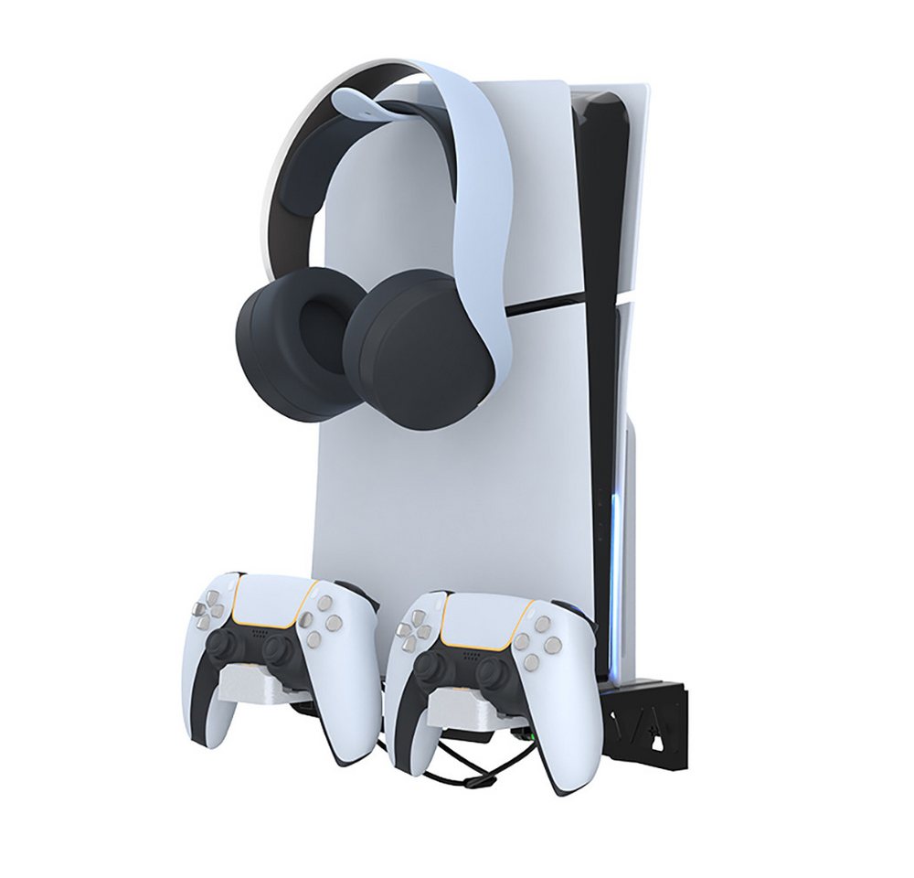 Toomoke Wall Mount Wandhalterung PS5 Slim mit Lüfter mit Controller-Ladegerät Controller-Ladestation (Controller-Ladegerät für PS5, Ladestation PS5 mit Kopfhörerhalterung) Bild 2