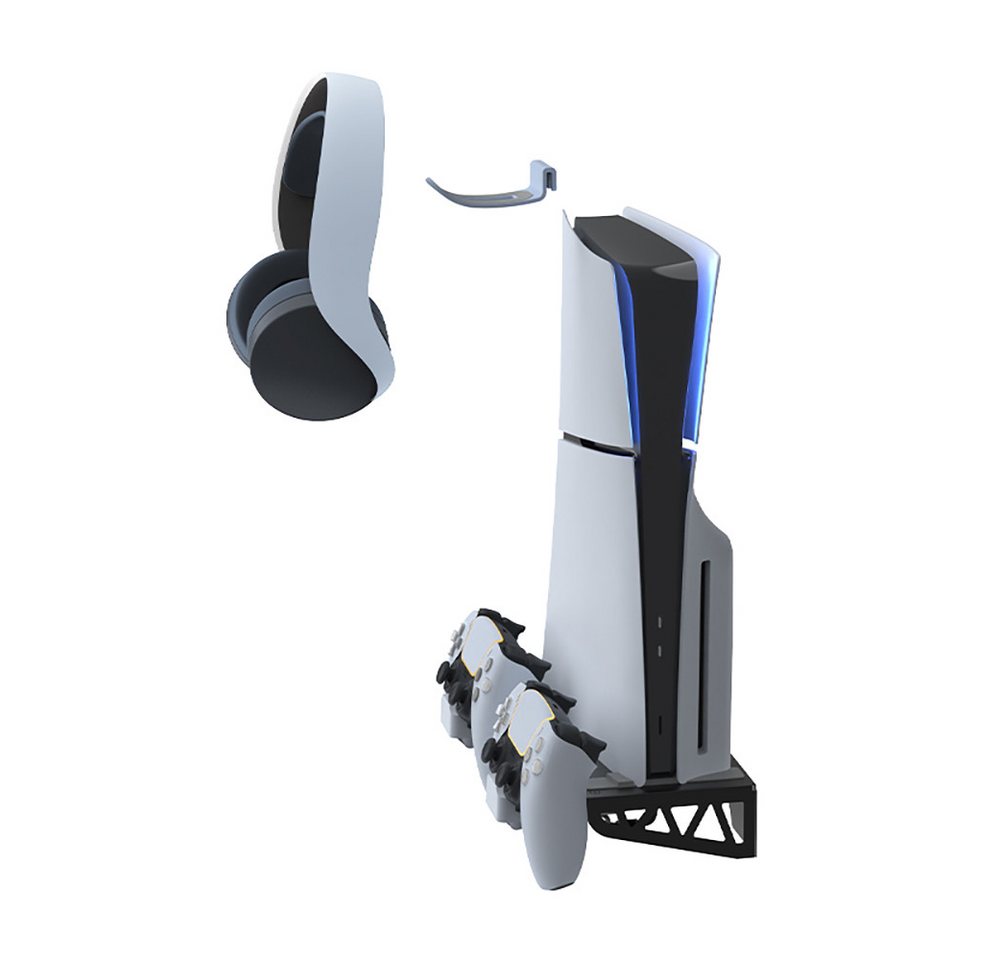 Toomoke Wall Mount Wandhalterung PS5 Slim mit Lüfter mit Controller-Ladegerät Controller-Ladestation (Controller-Ladegerät für PS5, Ladestation PS5 mit Kopfhörerhalterung) Bild 3