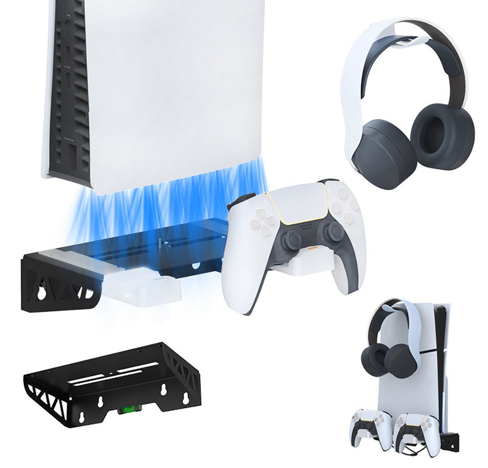 Toomoke Wall Mount Wandhalterung PS5 Slim mit Lüfter mit Controller-Ladegerät Controller-Ladestation (Controller-Ladegerät für PS5, Ladestation PS5 mit Kopfhörerhalterung) Bild 4