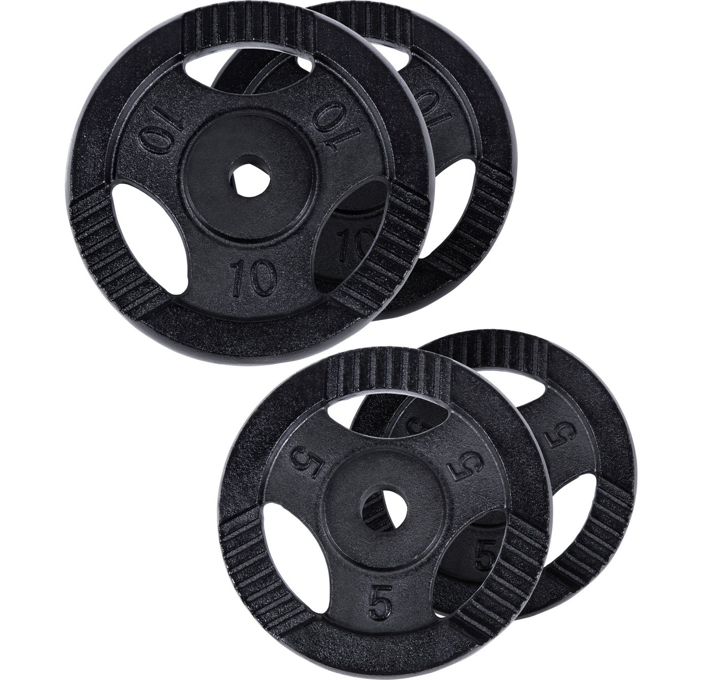 GORILLA SPORTS Hantelscheibe Einzeln/Set, Tri-Grip, 30/50mm, Gusseisen, Silber/Schwarz, Hanteln Set, 30 kg, (4-tlg), Gewichtsscheiben, Gewichte von 0,5kg bis 30kg, für Krafttraining Bild 3