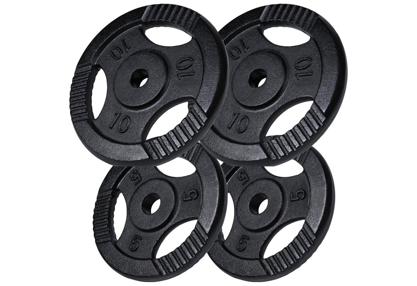 GORILLA SPORTS Hantelscheibe Einzeln/Set, Tri-Grip, 30/50mm, Gusseisen, Silber/Schwarz, Hanteln Set, 30 kg, (4-tlg), Gewichtsscheiben, Gewichte von 0,5kg bis 30kg, für Krafttraining Bild 4