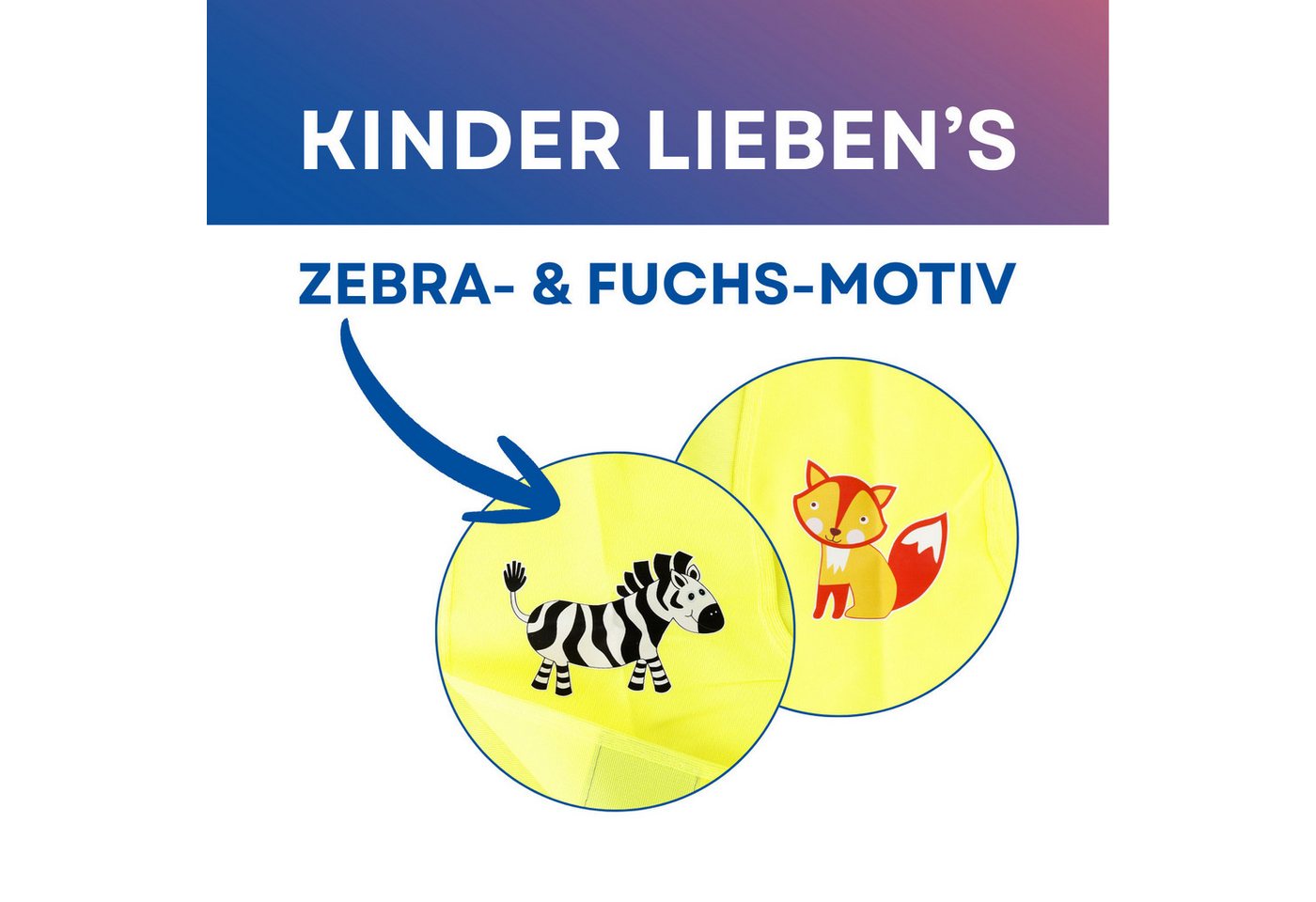 FIRST AID ONLY® Warnweste Kinder Warnweste Duo Set Fuchs & Zebra Sicherheitsweste 3-8 Jahre (2-tlg) Gemäß EN 17353:2020