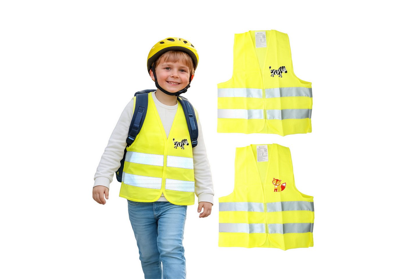 FIRST AID ONLY® Warnweste Kinder Warnweste Duo Set Fuchs & Zebra Sicherheitsweste 3-8 Jahre (2-tlg) Gemäß EN 17353:2020 Bild 2