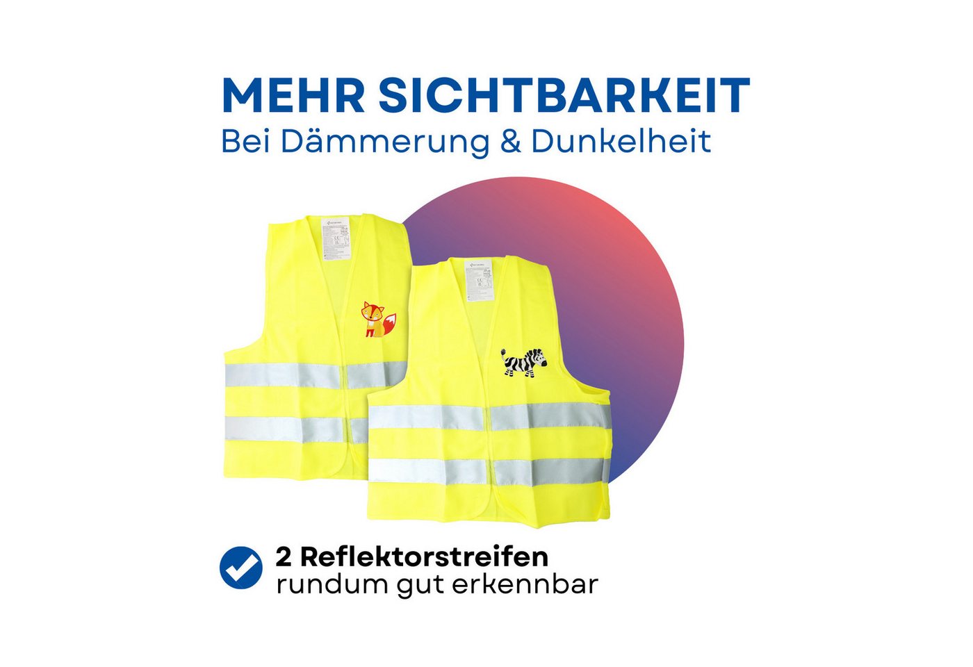 FIRST AID ONLY® Warnweste Kinder Warnweste Duo Set Fuchs & Zebra Sicherheitsweste 3-8 Jahre (2-tlg) Gemäß EN 17353:2020 Bild 5