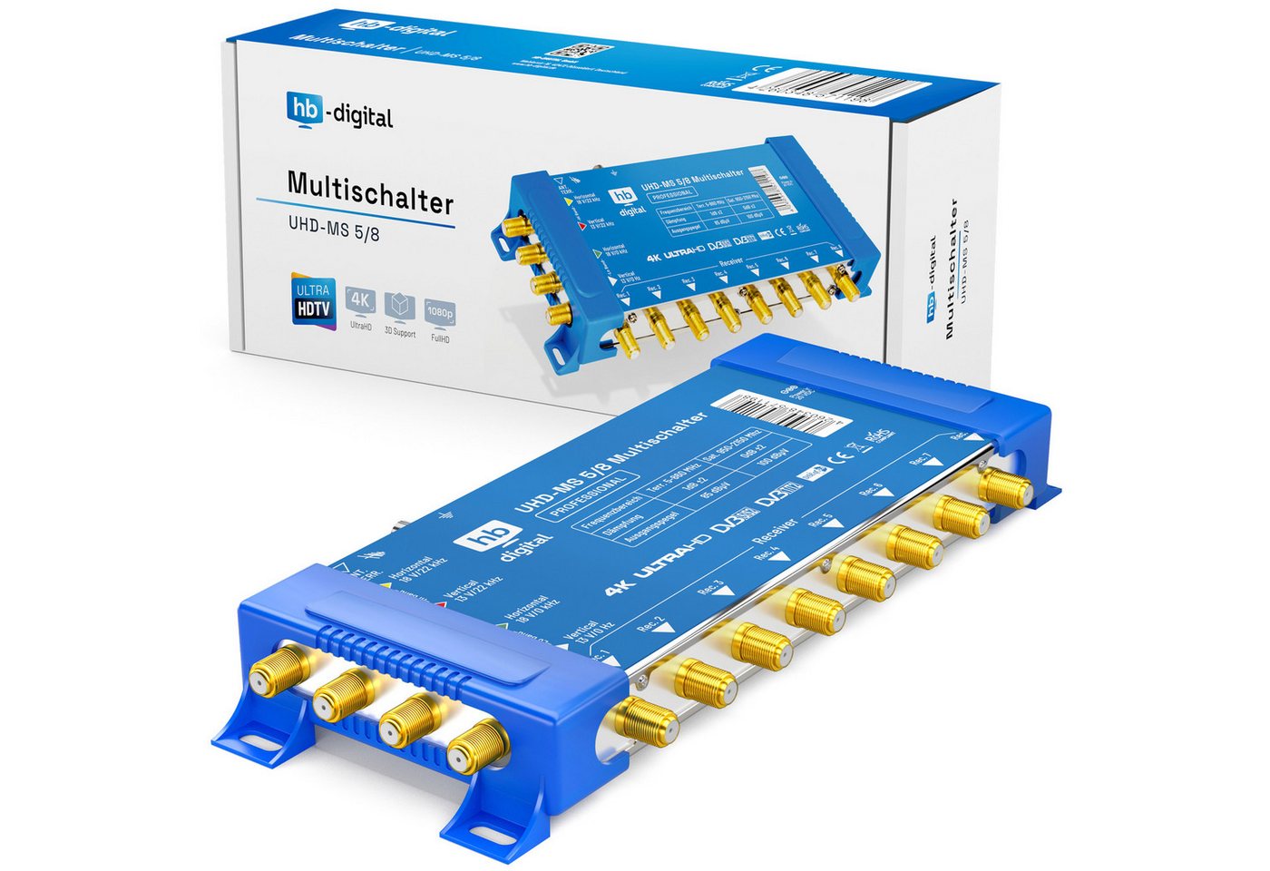 HB-DIGITAL SAT-Multischalter SAT Multischalter UHD-MS 5/8 bis zu 8 Teilnehmer, Der Multischalter SQMS 5/8 arbeitet ausschließlich mit Quattro LNB´s