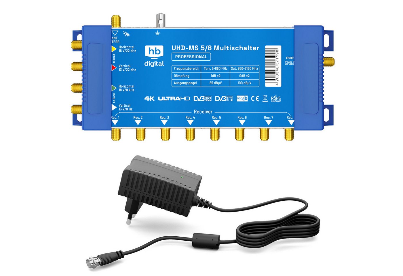 HB-DIGITAL SAT-Multischalter SAT Multischalter UHD-MS 5/8 bis zu 8 Teilnehmer, Der Multischalter SQMS 5/8 arbeitet ausschließlich mit Quattro LNB´s Bild 3