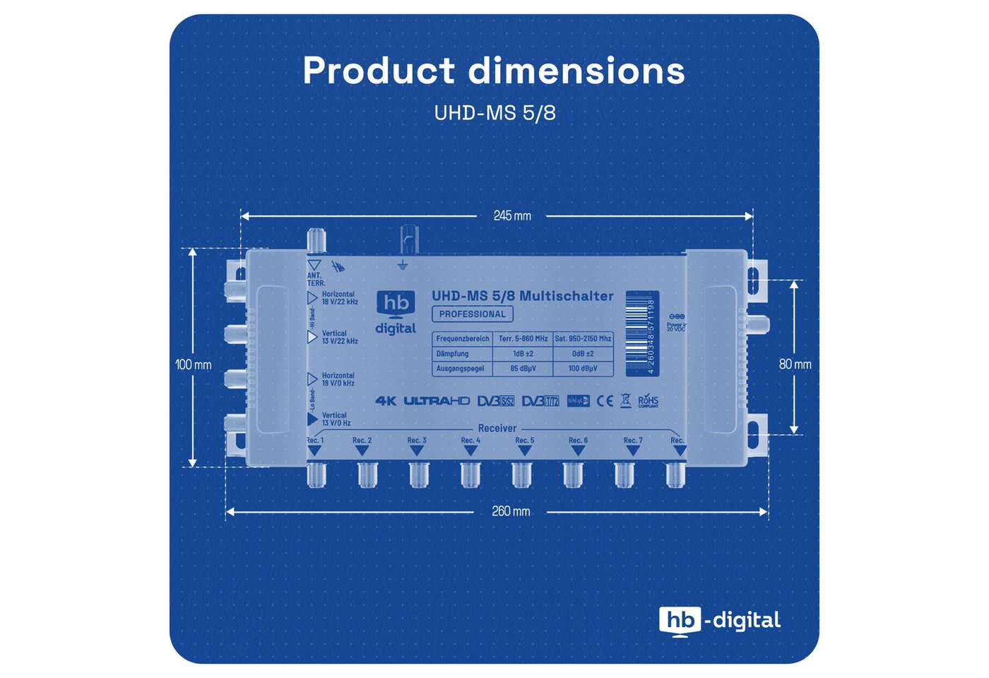 HB-DIGITAL SAT-Multischalter SAT Multischalter UHD-MS 5/8 bis zu 8 Teilnehmer, Der Multischalter SQMS 5/8 arbeitet ausschließlich mit Quattro LNB´s Bild 5