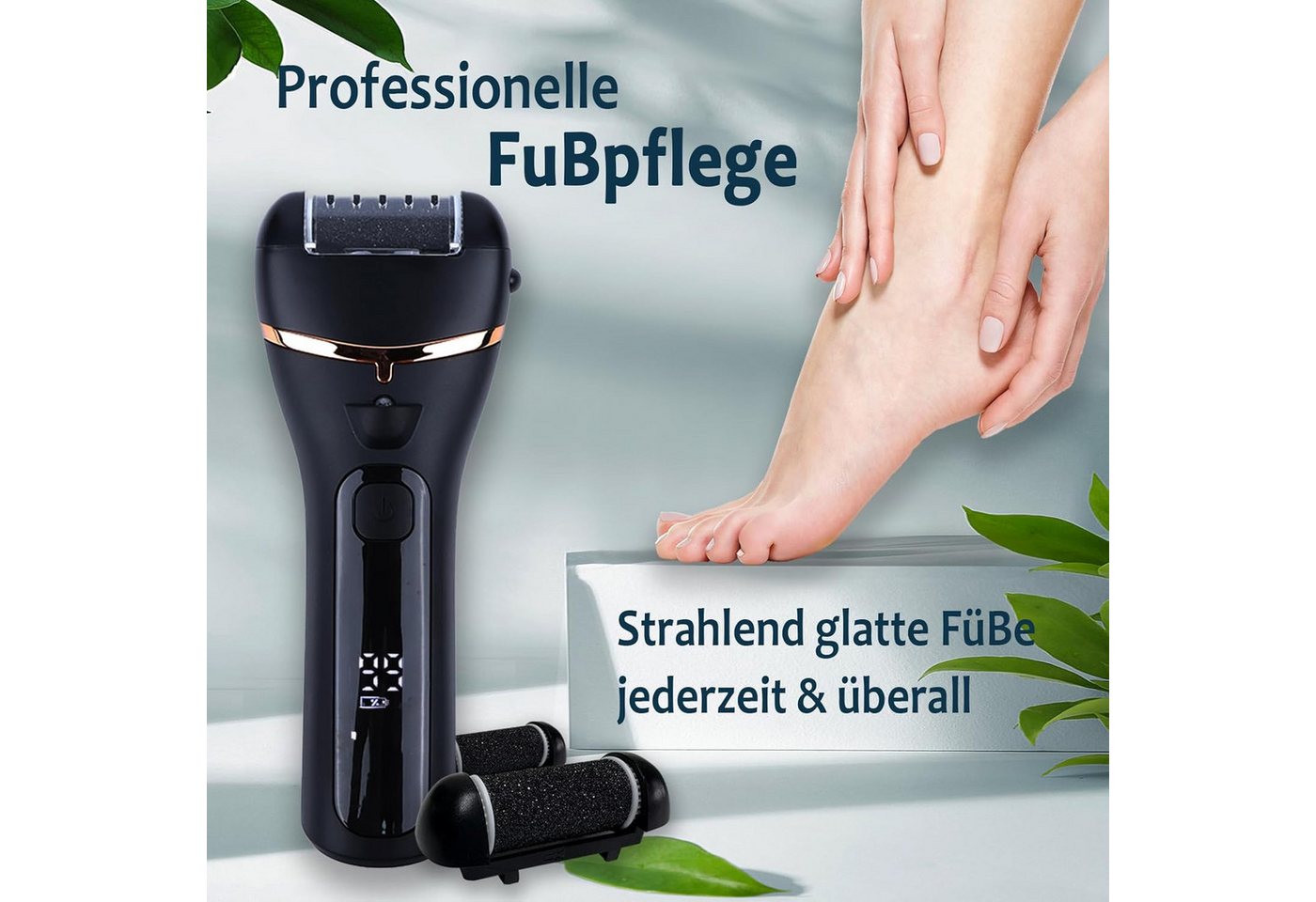 Toomoke Elektrischer Hornhautentferner Elektrischer Hornhautentferner Fuß, Wiederaufladbarer, 3 Rollenköpfen, Pediküre Werkzeug zur Entfernung von harter und abgestorbener Haut Bild 4