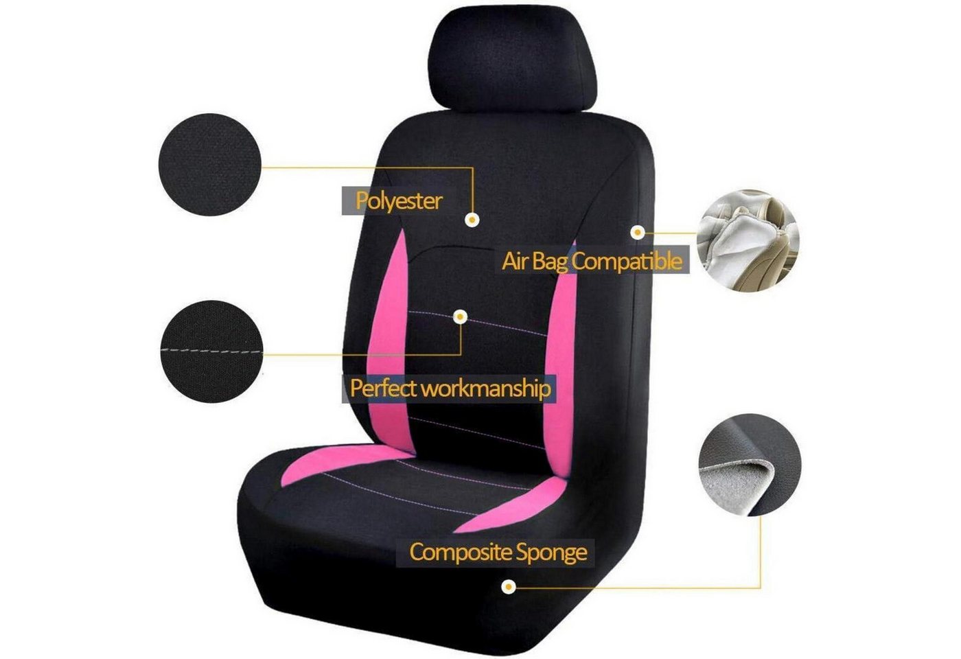 LuxusKollektion Autositzbezug Sitzbezüge Auto Set Rosa/Schwarz Universal Bild 5