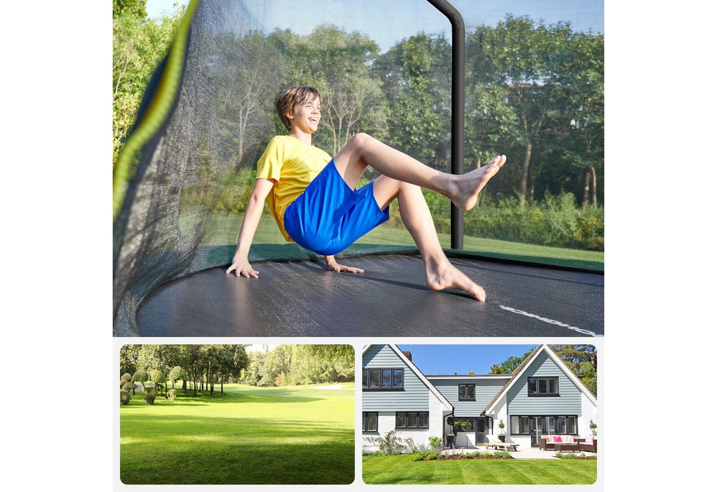 SONGMICS Gartentrampolin Ø 305/366 cm Trampolin, Ø 366 cm, gepolstertes Gestell