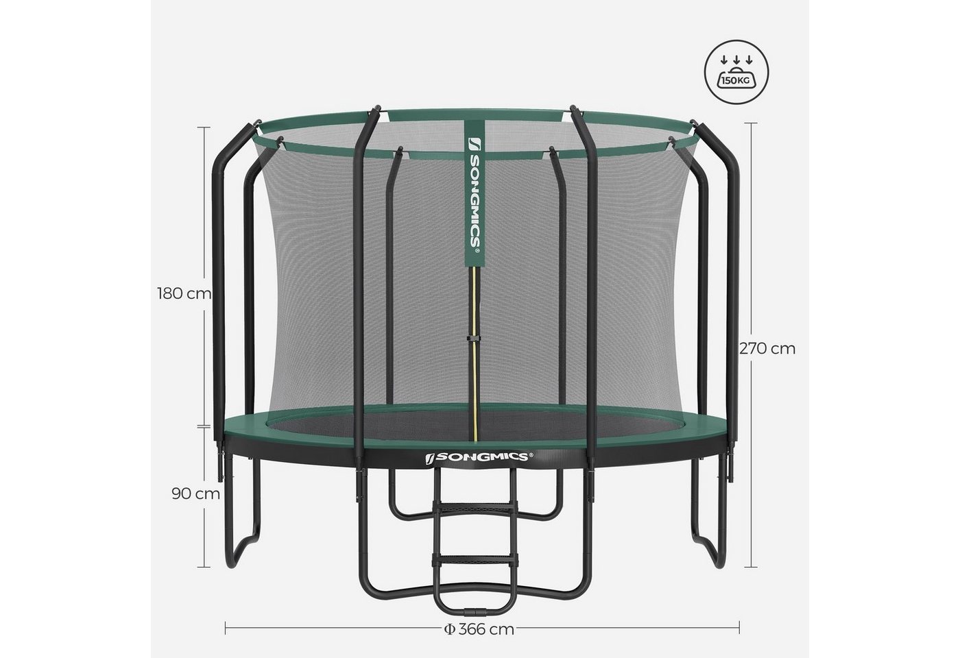 SONGMICS Gartentrampolin Ø 305/366 cm Trampolin, Ø 366 cm, gepolstertes Gestell Bild 2