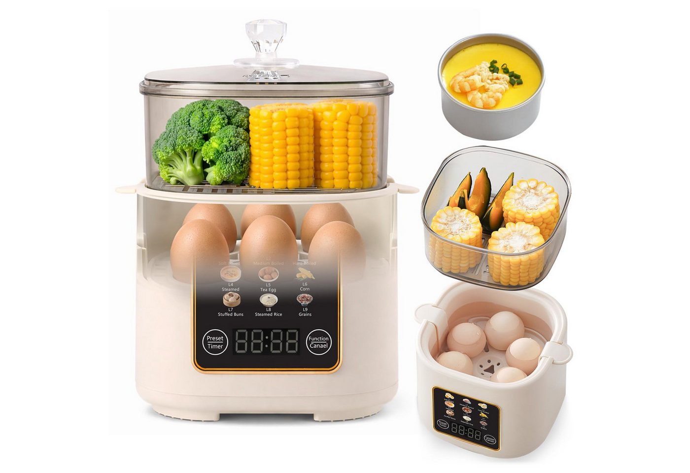 Tekoo Eierkocher Multifunktionaler Mini Dampfgarer elektrisch mit 24h Timer, 300 W, 24h Zeitvorwahl, 9 Programme, 9-in-1 Multikocher, Abschaltautomatik Bild 3