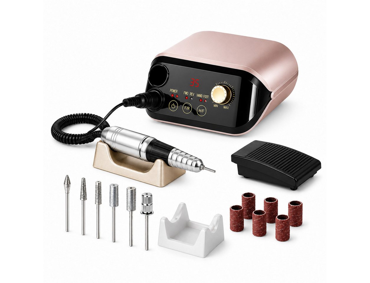 Toomoke Maniküre-Pediküre-Set Profi Nagelfräser Elektrisch 35000 U/min, Nagelfeile für Gelnägel Acryl UV Gel Maniküre Pediküre, mit Fußpedal & Fräseraufsätzen Bild 5