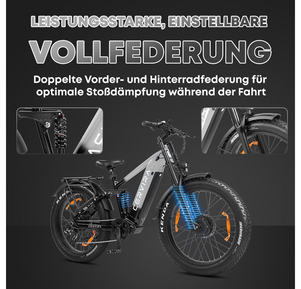 PixelPilot E-Bike Elektrofahrrad Fatbike 250W 48V 20Ah Akku, Shimano 7-Gang, Hydraulisch, 7 Gang, Heckmotor, 960 Wh Bild 5