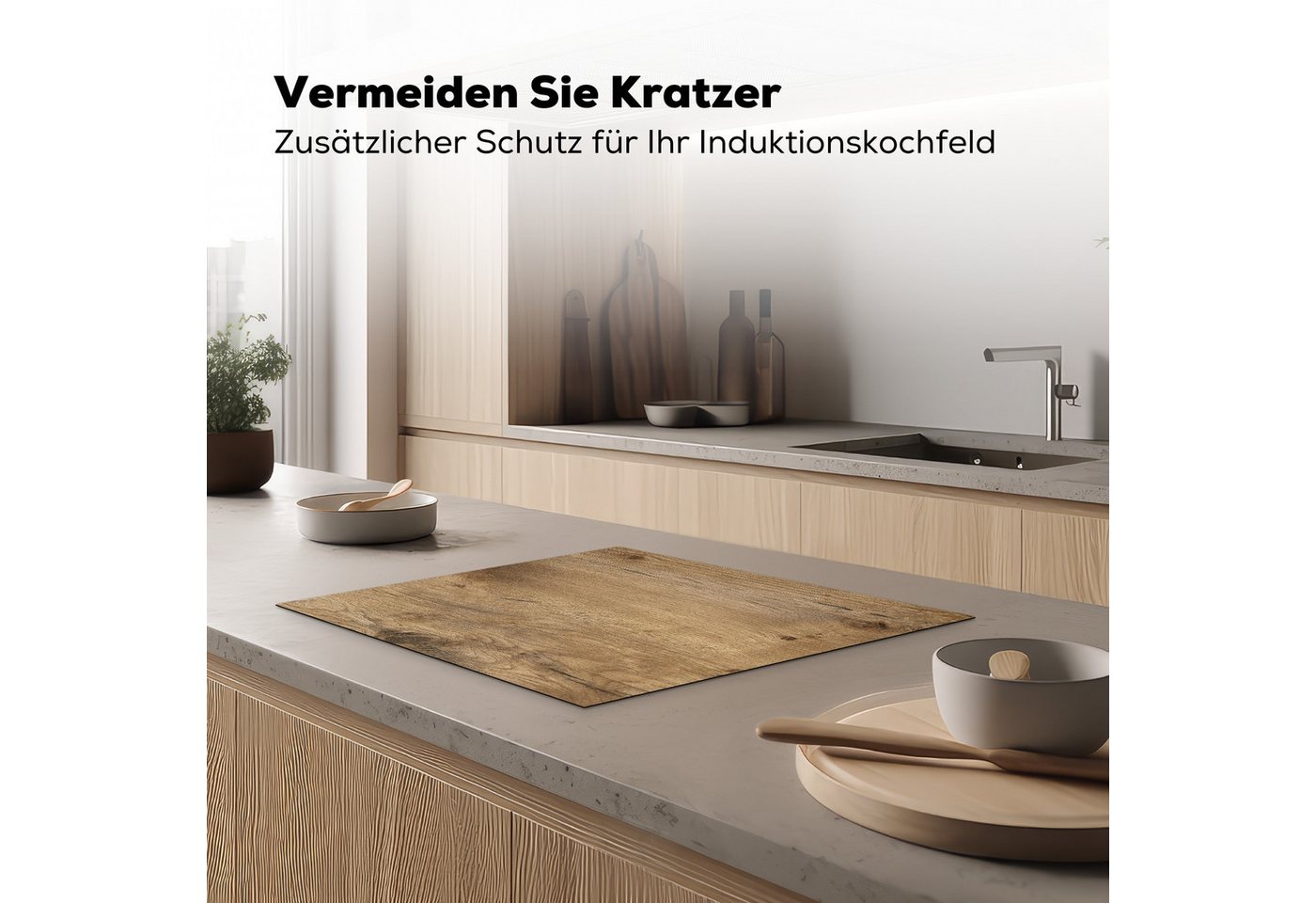 MuchoWow Herd-Abdeckplatte Holz - Braun - Holzoptik/print, Vinyl, (1 tlg), Abdeckung Induktionskochfeld Schutzmatte, Küche Deko, 65x52 cm Bild 2