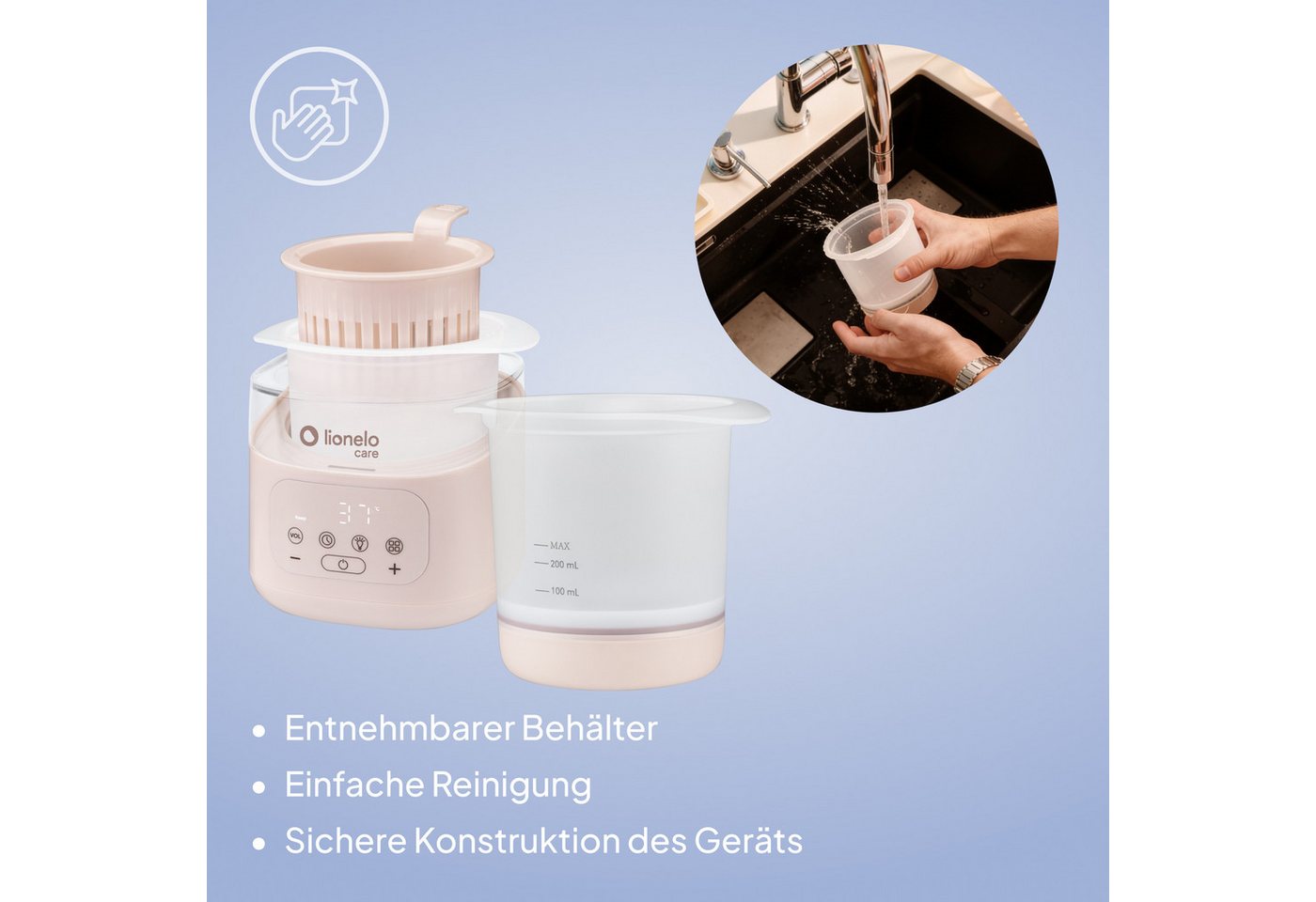 lionelo Babyflaschenwärmer THERMUP 4.0, Herausnehmbarer Behälter/6 Modi/400 W/Nachtlicht Bild 3