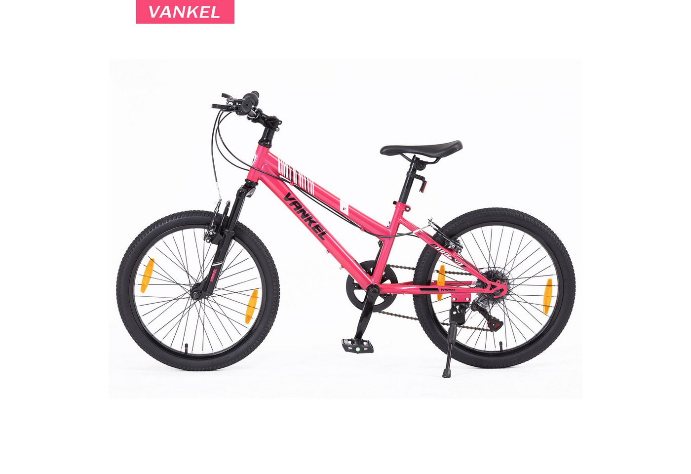 Vankel Kinderfahrrad 20 Zoll, Mountainbike, mit Federgabel und V-Brakes, 6 Gang RD-HG-04 Schaltwerk, Kettenschaltung, Drehgriffschaltung, Reflektoren und Seitenständer