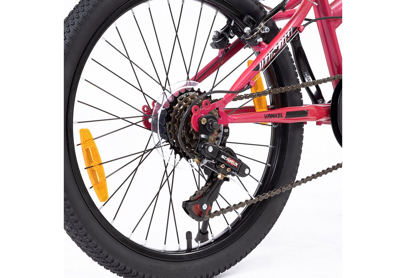 Vankel Kinderfahrrad 20 Zoll, Mountainbike, mit Federgabel und V-Brakes, 6 Gang RD-HG-04 Schaltwerk, Kettenschaltung, Drehgriffschaltung, Reflektoren und Seitenständer Bild 2