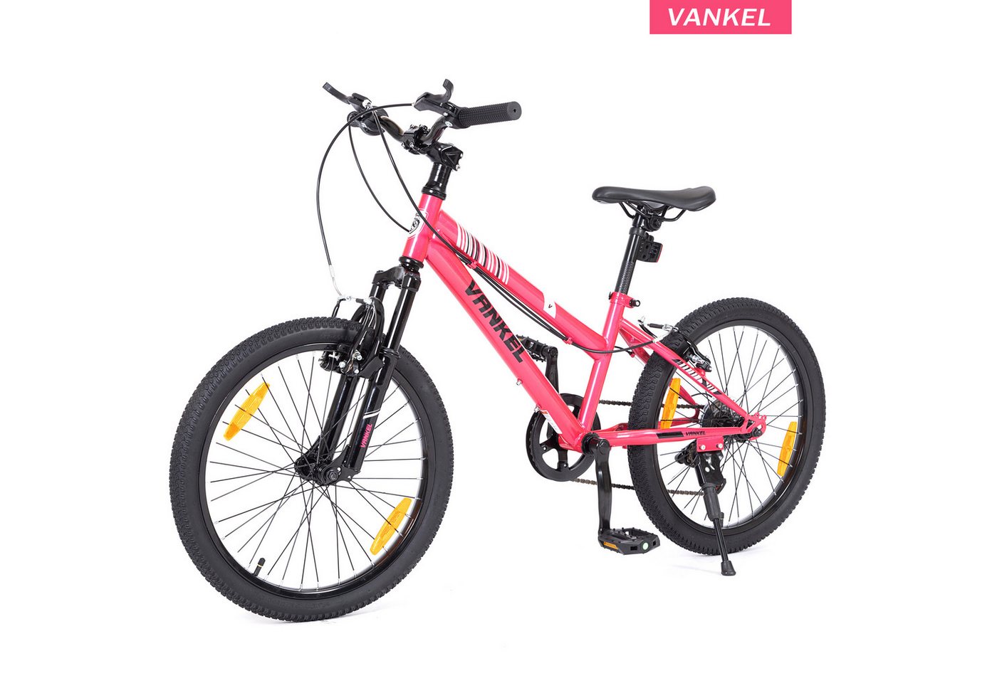 Vankel Kinderfahrrad 20 Zoll, Mountainbike, mit Federgabel und V-Brakes, 6 Gang RD-HG-04 Schaltwerk, Kettenschaltung, Drehgriffschaltung, Reflektoren und Seitenständer Bild 3