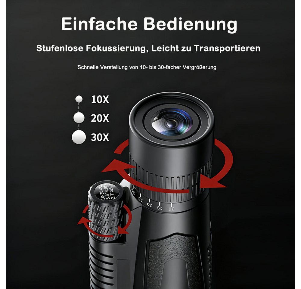 AFKSMILE 10-30x50Zoom Monokularteleskop Erwachsene mit Smartphone Halter Stativ Monokular (Monokular klein mit BAK4-Prisma und FMC-Objektiv Wildtiergeheimnisse) Bild 2