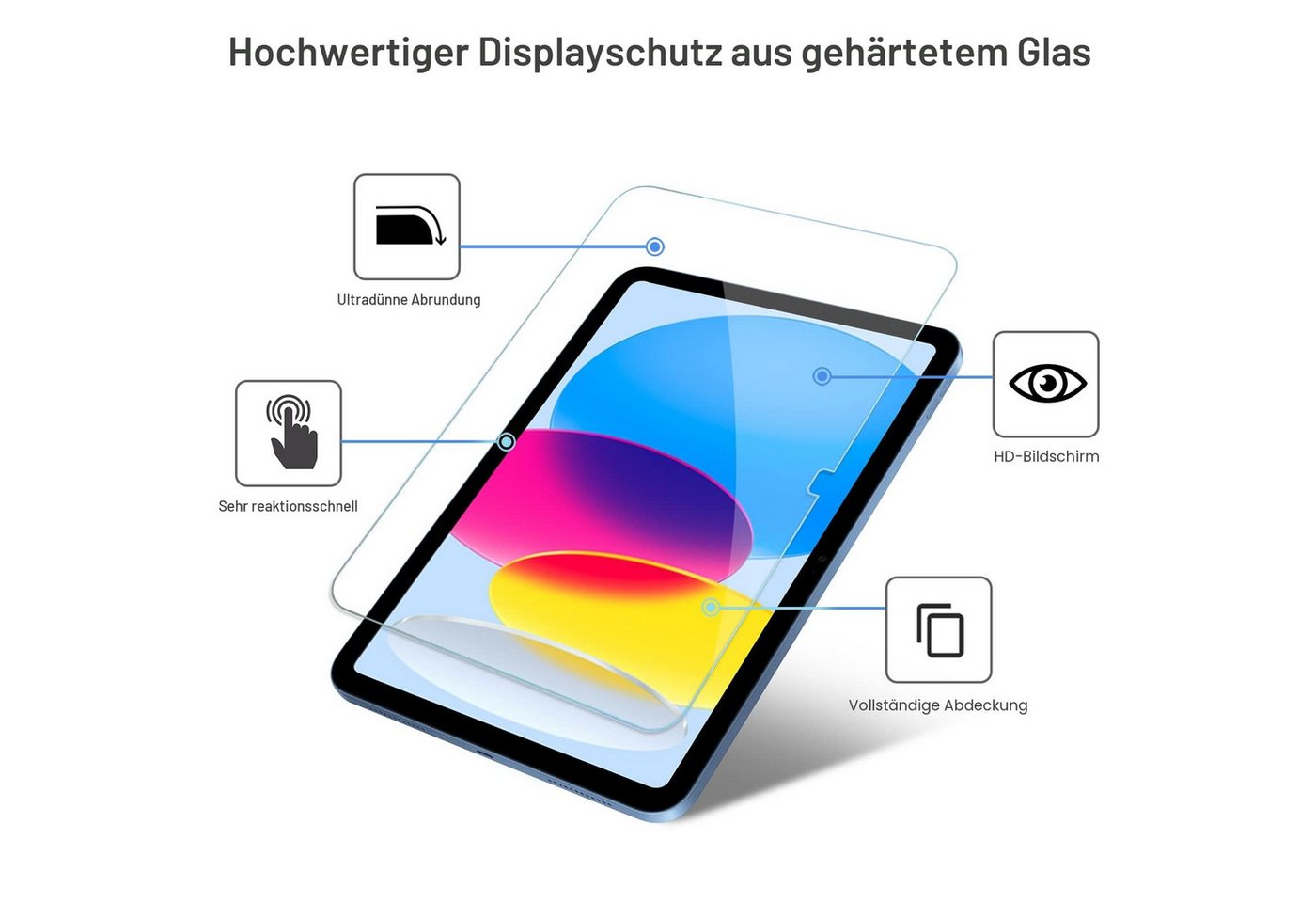 Toomoke Schutzfolie Panzerglas für iPad 10. Generation 2022, Displayschutz, (9H Härte 2.5D [Hohe Auflösung][Anti-Bläschen][Anti-Kratzen), Schutzfolie Kompatibel mit iPad 10. Generation 10,9 Zoll