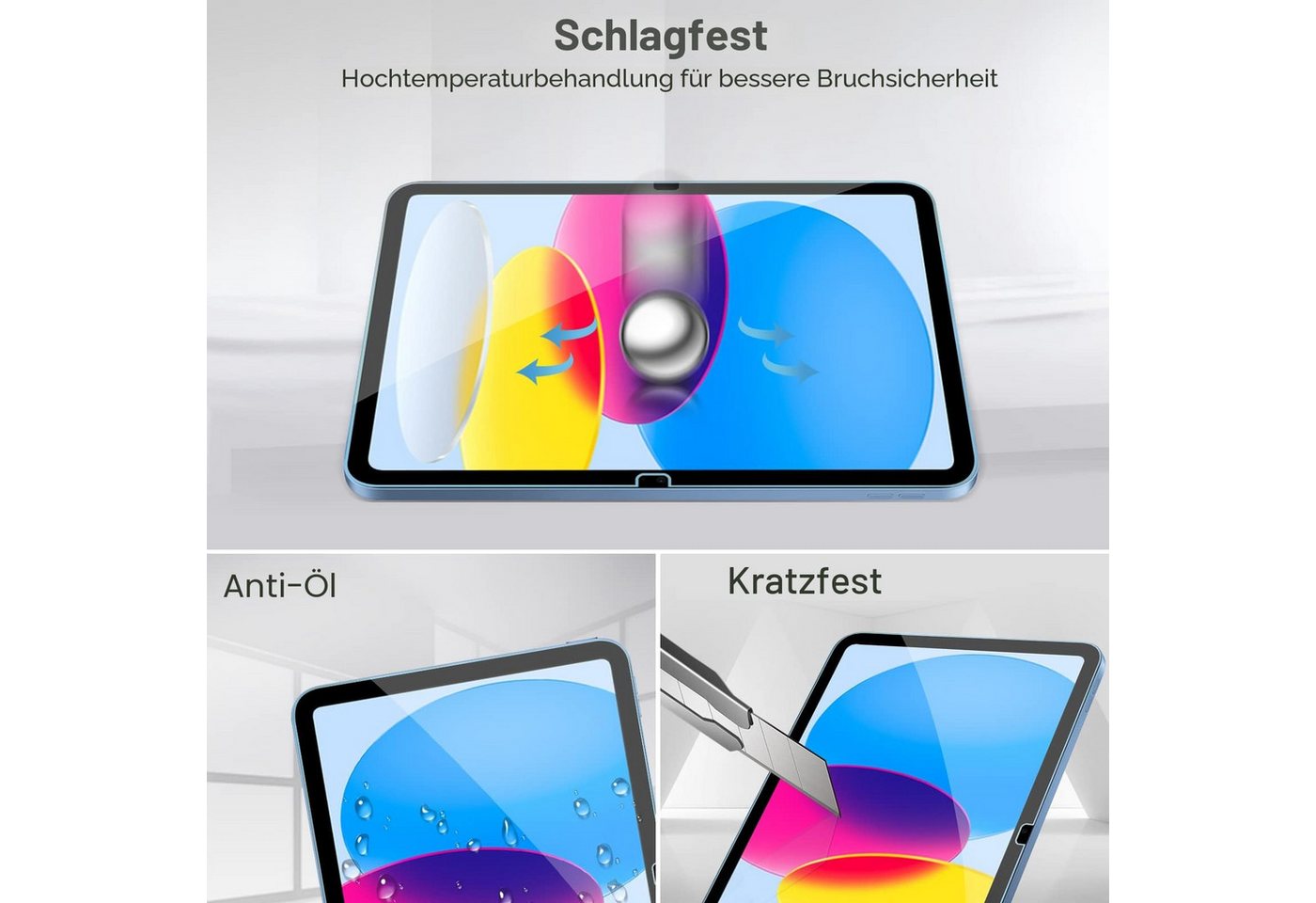 Toomoke Schutzfolie Panzerglas für iPad 10. Generation 2022, Displayschutz, (9H Härte 2.5D [Hohe Auflösung][Anti-Bläschen][Anti-Kratzen), Schutzfolie Kompatibel mit iPad 10. Generation 10,9 Zoll Bild 4