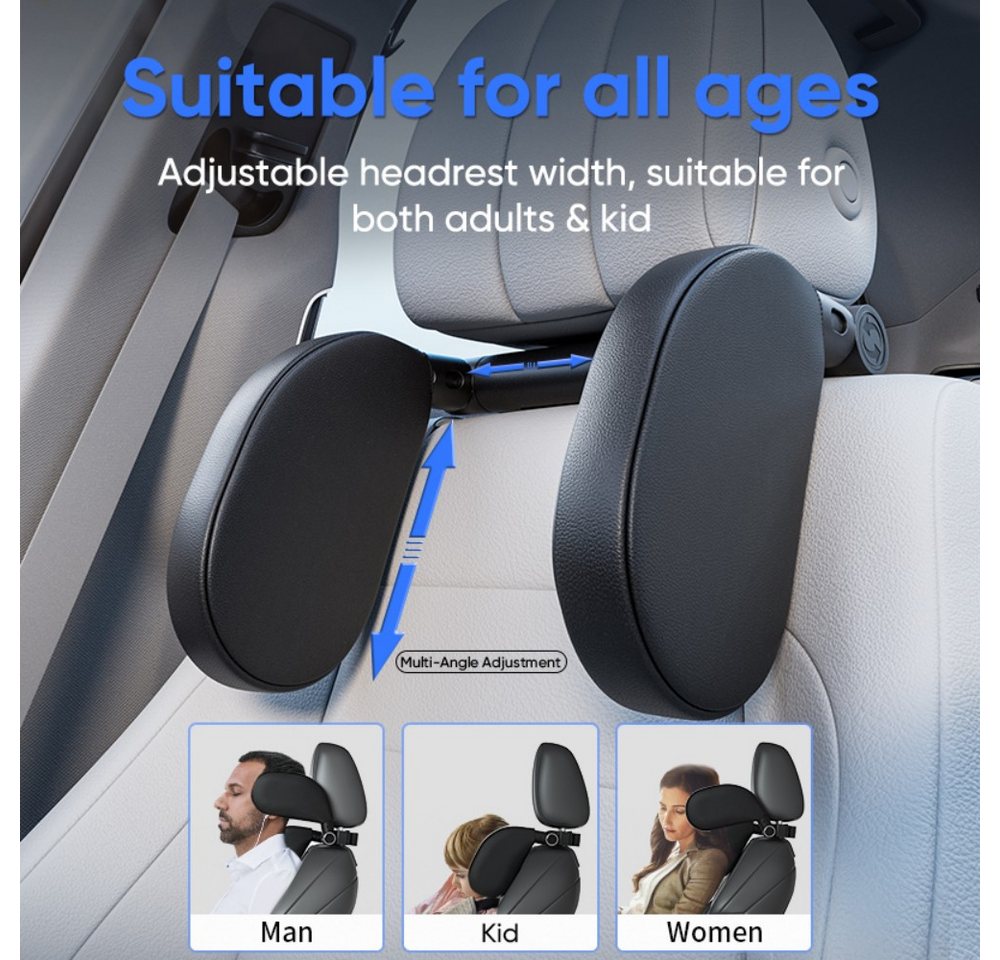 Toomoke Autokopfstütze 360° verstellbares Kopfstützenkissen mit Memory-Schaum, (Nackenstütze Auto für Kinder & Erwachsene, klappbar), Reisezubehör für Sitze mit 2 Kopfstützenstangen Bild 2