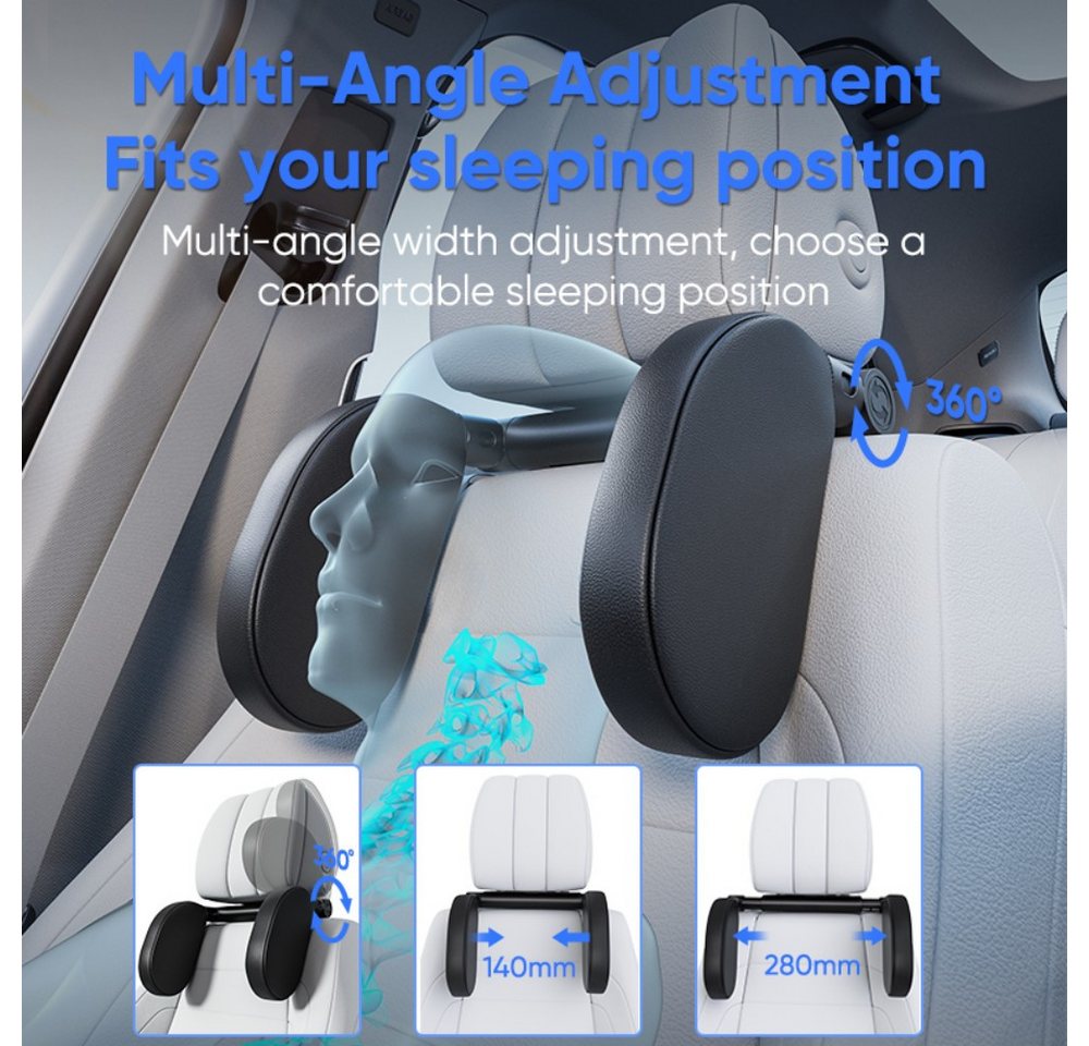 Toomoke Autokopfstütze 360° verstellbares Kopfstützenkissen mit Memory-Schaum, (Nackenstütze Auto für Kinder & Erwachsene, klappbar), Reisezubehör für Sitze mit 2 Kopfstützenstangen Bild 4