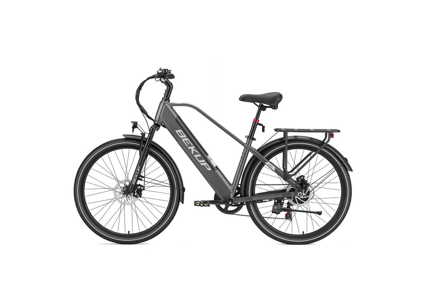 Vankel E-Bike Cityrad V2 250 W 26 Zoll mit 522 Wh Akku Herren u. Damen, 7 Gang Shimano Shimano Tourney TZ Schaltwerk, Kettenschaltung, Heckmotor, 522 Wh, (Komplettset, E-Bike inklusive Akku und Ladegerät), Für Pendelwege und Touren mit 7-Gang-Schaltung und Federgabel