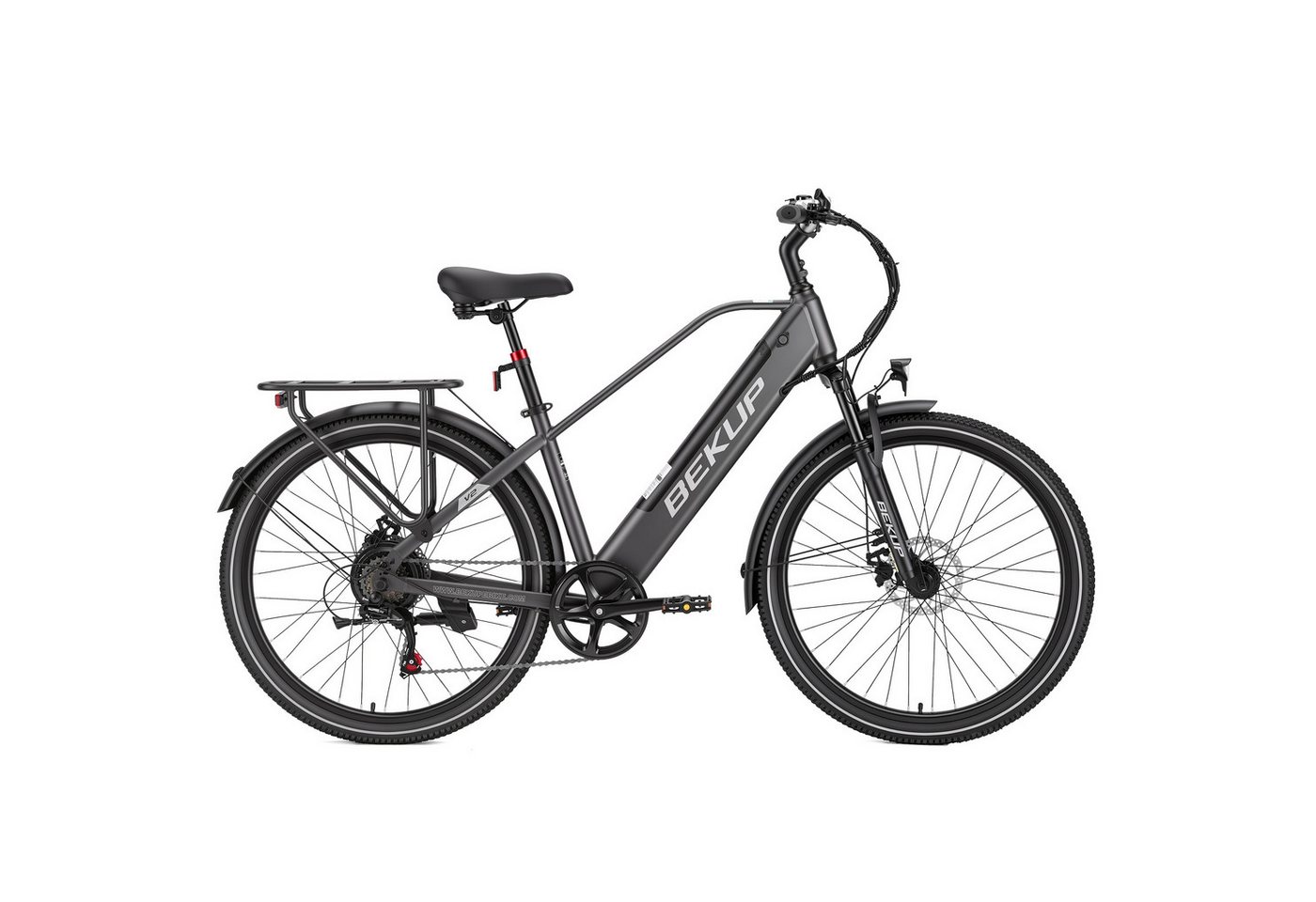 Vankel E-Bike Cityrad V2 250 W 26 Zoll mit 522 Wh Akku Herren u. Damen, 7 Gang Shimano Shimano Tourney TZ Schaltwerk, Kettenschaltung, Heckmotor, 522 Wh, (Komplettset, E-Bike inklusive Akku und Ladegerät), Für Pendelwege und Touren mit 7-Gang-Schaltung und Federgabel Bild 2