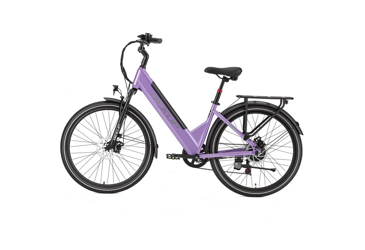 BEKUP E-Bike Cityrad Herren u. Damen 26 Zoll Fatbike mit 250 W Heckmotor bis zu 120 km, 7 Gang Shimano Shimano Tourney TZ Schaltwerk, Kettenschaltung, Heckmotor, 522 Wh, (Komplettset, E-Bike inklusive Akku und Ladegerät), Für lange Touren mit 45 Nm, Farbdisplay und Scheibenbremse