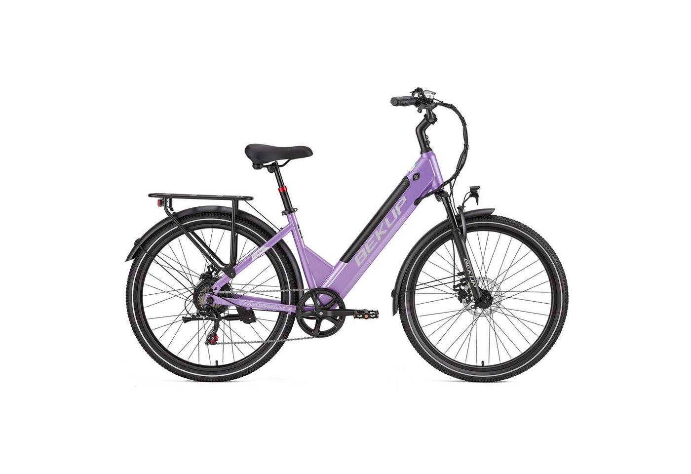 BEKUP E-Bike Cityrad Herren u. Damen 26 Zoll Fatbike mit 250 W Heckmotor bis zu 120 km, 7 Gang Shimano Shimano Tourney TZ Schaltwerk, Kettenschaltung, Heckmotor, 522 Wh, (Komplettset, E-Bike inklusive Akku und Ladegerät), Für lange Touren mit 45 Nm, Farbdisplay und Scheibenbremse Bild 4