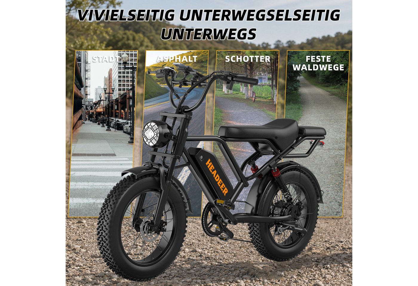 WHEELYOU E-Bike Mountainbike Herren u. Damen E-Fatbike 20 Zoll 250W 960Wh 80km Scheibenbremse, Kettenschaltung, Heckmotor, 960 Wh, (Beleuchtungsset mit Batterieladegerät, Batterieschlüssel, Werkzeug), Scheibenbremse Vollfederung LCD-Display 150kg Zuladung 39,5kg