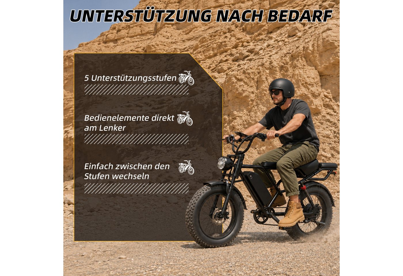WHEELYOU E-Bike Mountainbike Herren u. Damen E-Fatbike 20 Zoll 250W 960Wh 80km Scheibenbremse, Kettenschaltung, Heckmotor, 960 Wh, (Beleuchtungsset mit Batterieladegerät, Batterieschlüssel, Werkzeug), Scheibenbremse Vollfederung LCD-Display 150kg Zuladung 39,5kg Bild 3