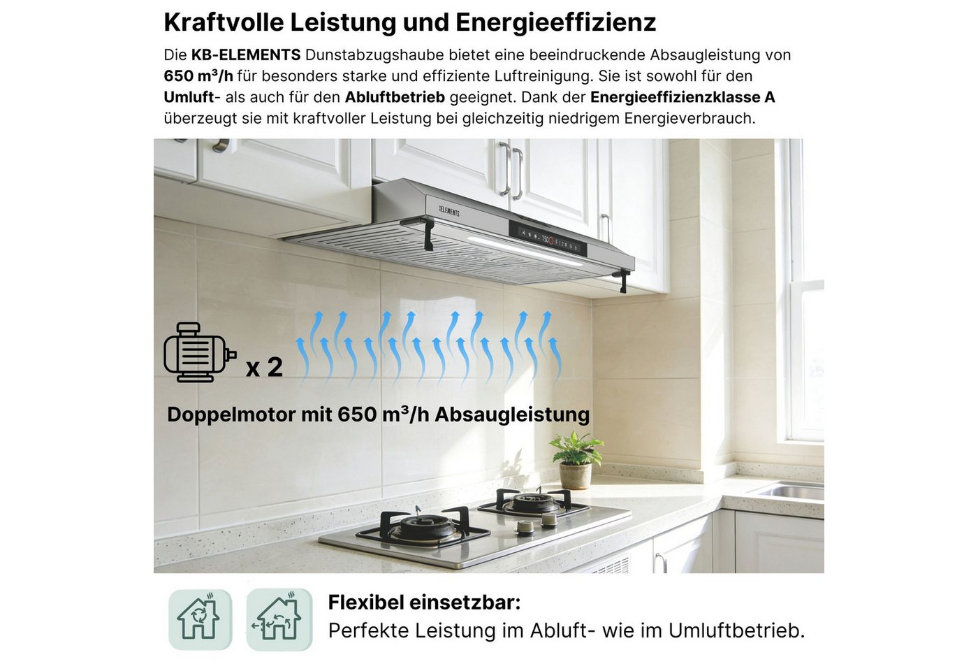 KB Elements Unterbauhaube Doppelter motor 2 x 80 Watt, 650 m³/h Absaugleistung Doppelter motor, Touch / Gestensteuerung Bild 5