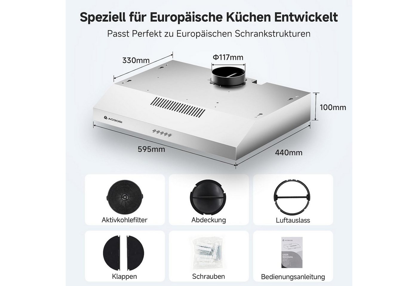AMZCHEF Unterbauhaube TZ-CE-TF51OT60A21-AC-I2-BU Dunstabzugshaube 60cm, A++, 3 Stufen, Edelstahl Bild 3