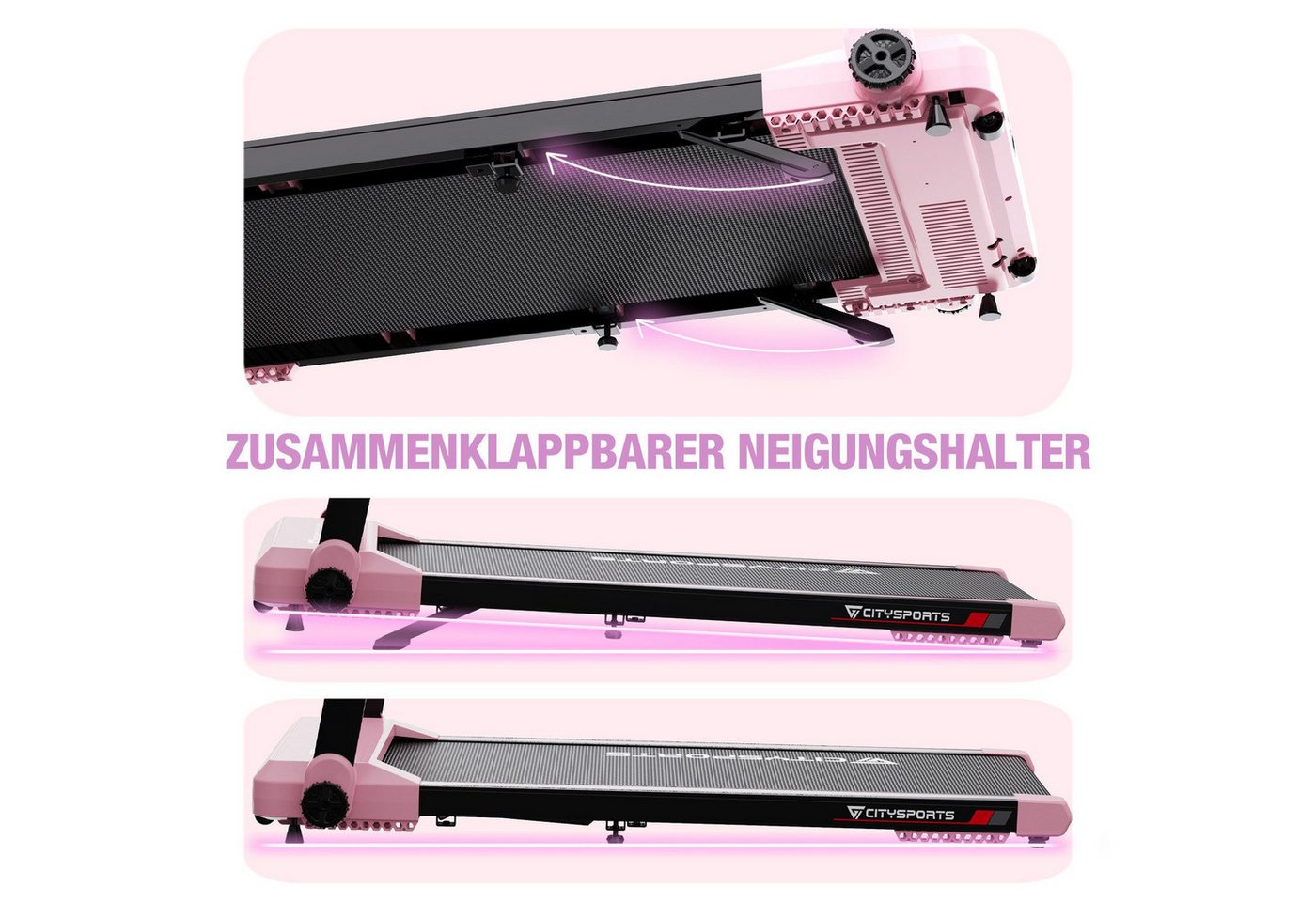 CITYSPORTS Laufband WP9 für Zuhause, 1400 W, 1–12 km/h, klappbar, mit manueller Steigung (Mit toolkit, Schmiermittel), App & Bluetooth, 102 × 40 cm Lauffläche, bis 120 kg