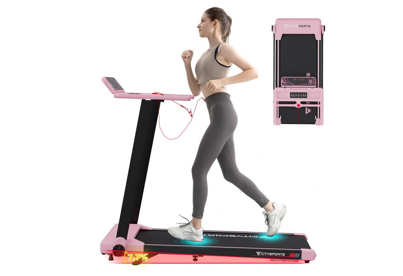 CITYSPORTS Laufband WP9 für Zuhause, 1400 W, 1–12 km/h, klappbar, mit manueller Steigung (Mit toolkit, Schmiermittel), App & Bluetooth, 102 × 40 cm Lauffläche, bis 120 kg Bild 4
