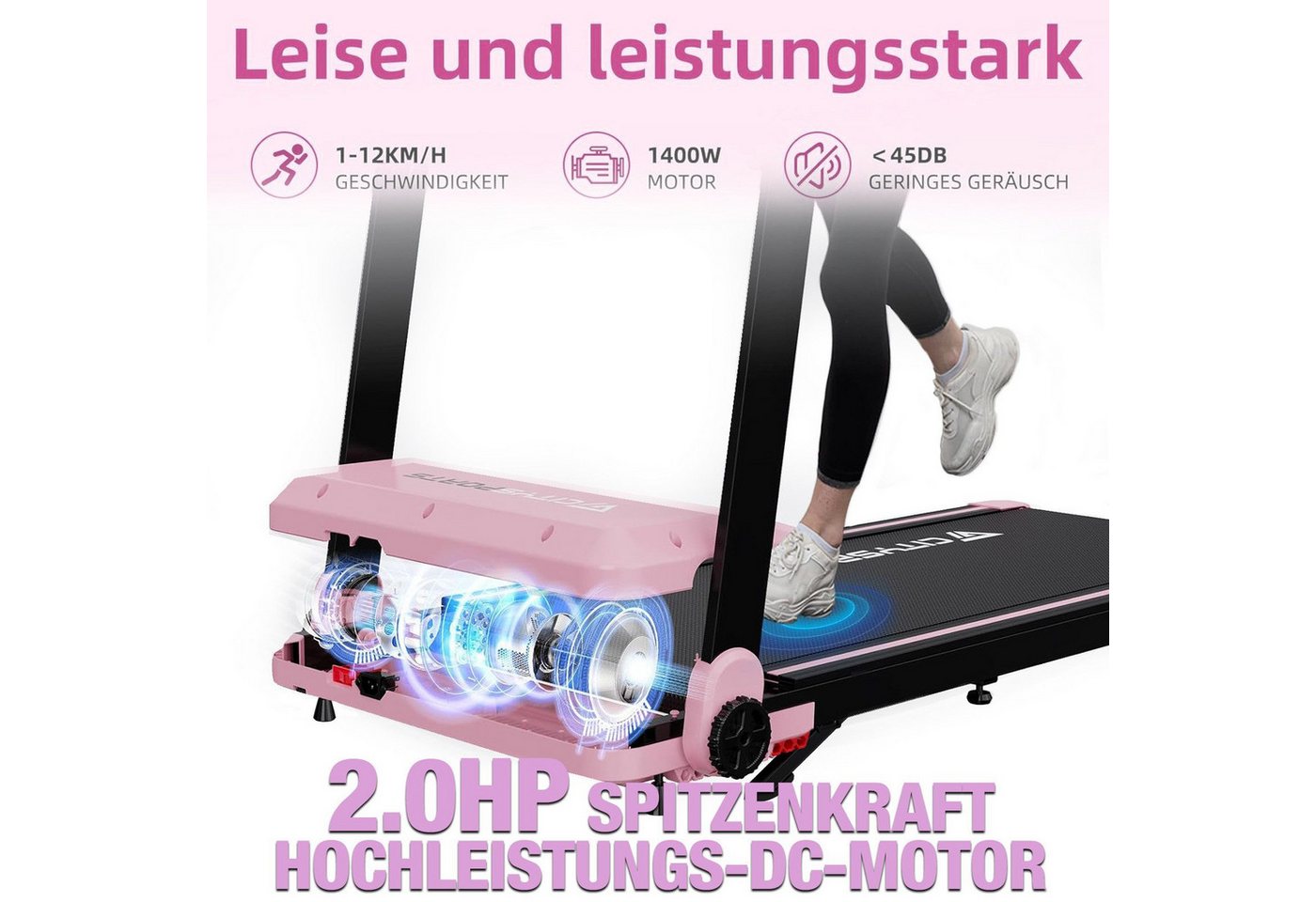 CITYSPORTS Laufband WP9 für Zuhause, 1400 W, 1–12 km/h, klappbar, mit manueller Steigung (Mit toolkit, Schmiermittel), App & Bluetooth, 102 × 40 cm Lauffläche, bis 120 kg Bild 5