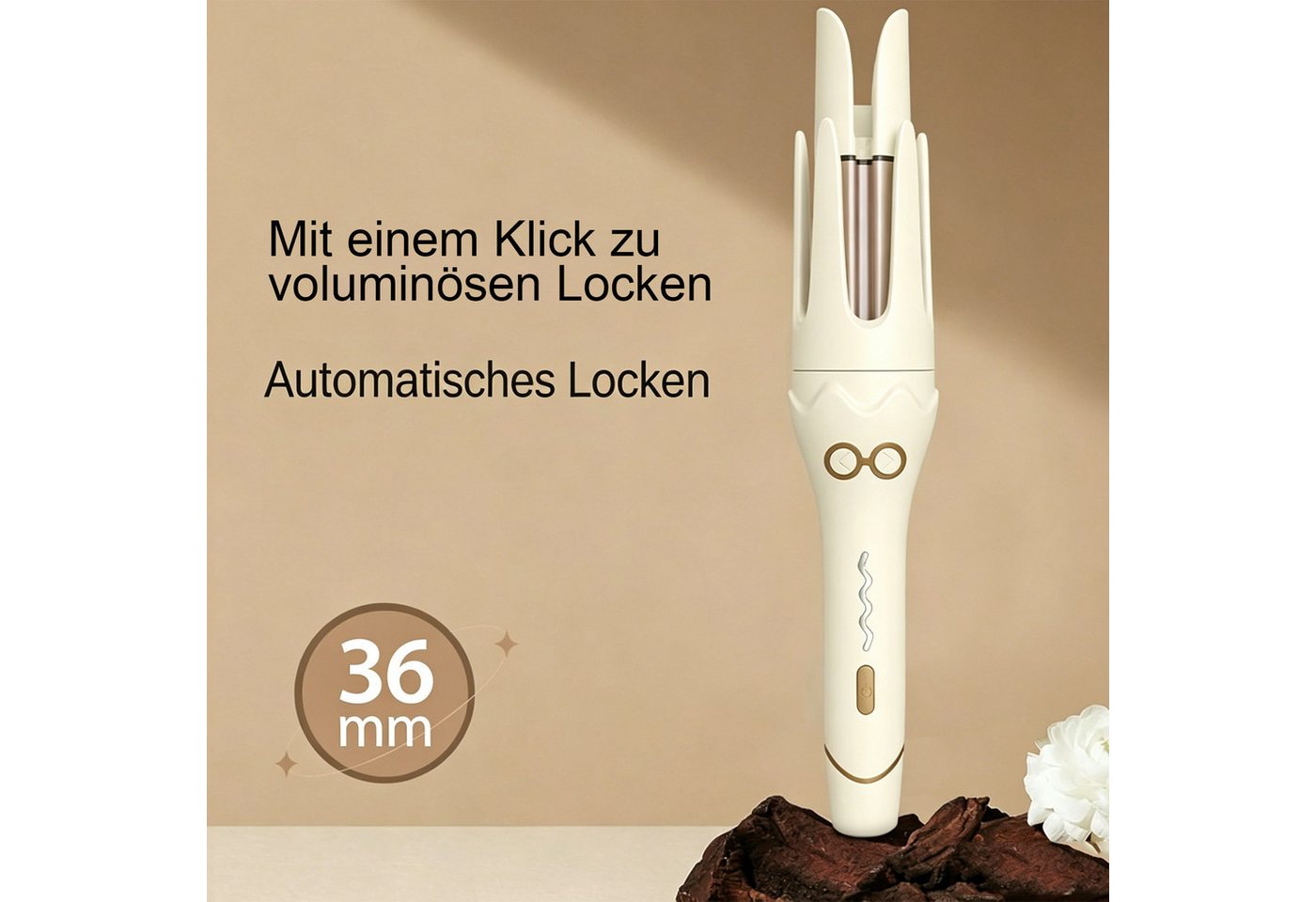MOPUEA Lockenstab Automatischer Lockenstab 36mm, Anti-Verheddern, 4 Temperaturstufen, Automatische Rotation, Anti-Verheddern, Schnellheizung