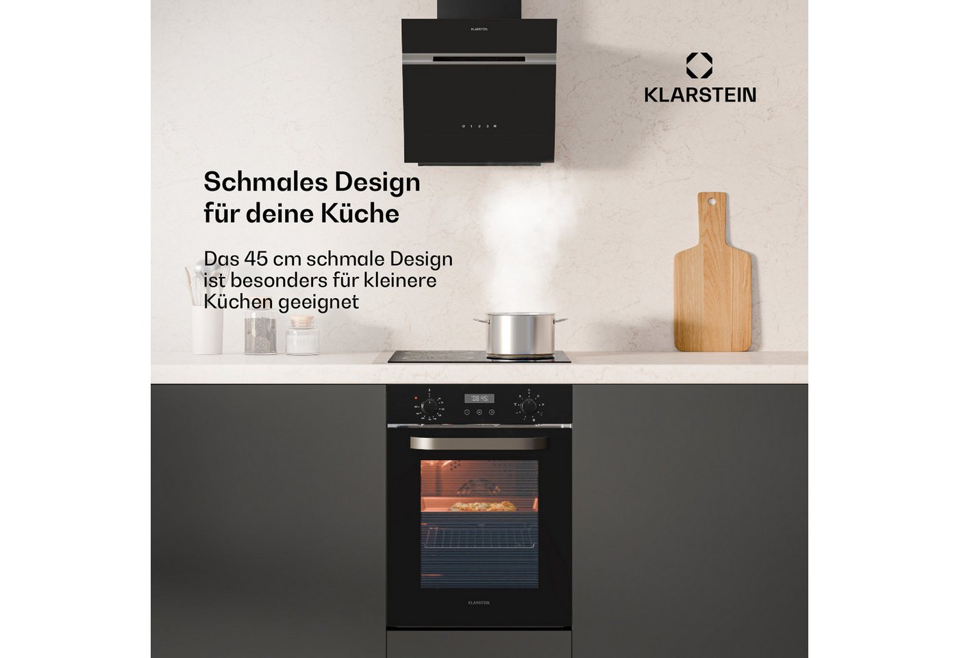 Klarstein Backofen SmartSlim Backofen 49L 9 Funktionen 2000W elektronisch Drehregler SmartSlim, mit Verchromte Auszüge, kein, Slim Built-in Oven 49L mit Timer 2000W & Dampf-Reinigung Halogen Bild 5